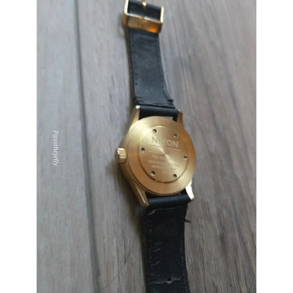 Nixon Sentry 38 Watch Mens Gold Tone Gold Dial Black Leather Minimalist Dress